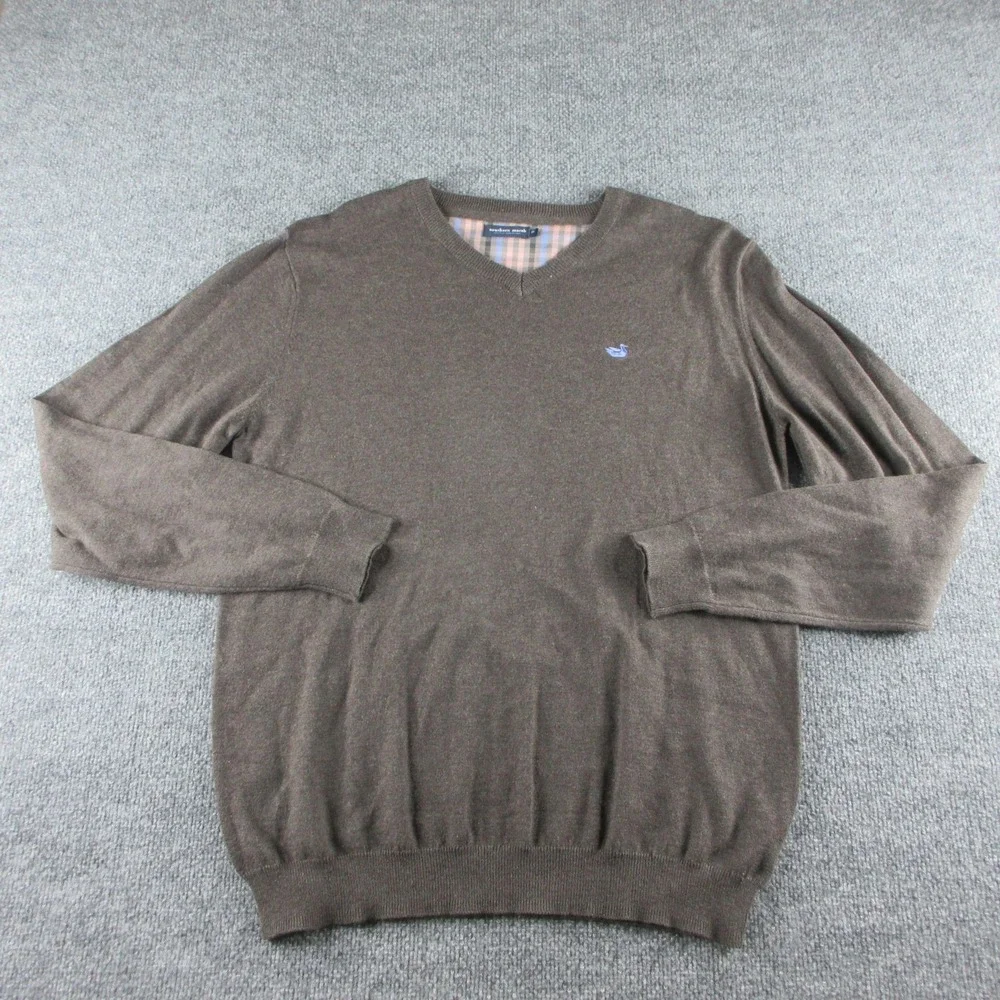 Southern Marsh Sweater Mens M Brown V Neck Cotton Knit Pullover Duck Logo